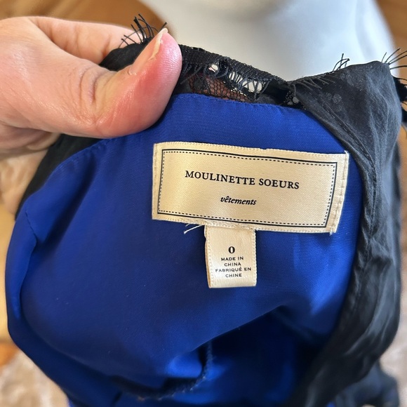 Moulinette Soeurs A-Line Dress Lace Silk Blue Black Fit & Flare Twirl Prom HoCo - Picture 9 of 10